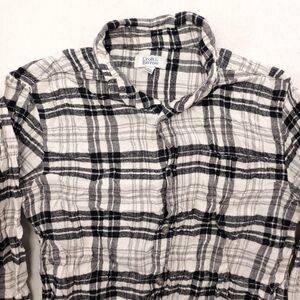 Croft & Barrow Tartan Flannel Casual Button Up Shirt Mens Size S White Black